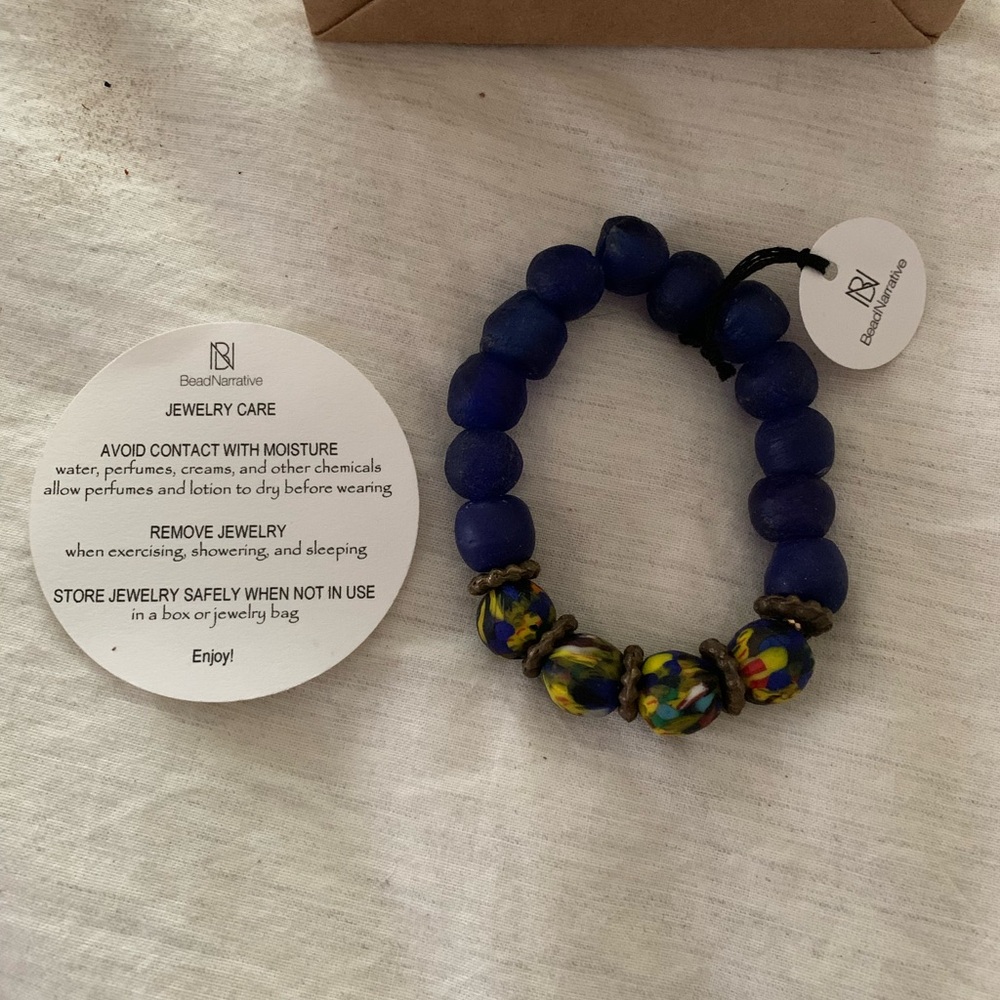 Custom Blue & Multicolor Glass Beaded Bracelet